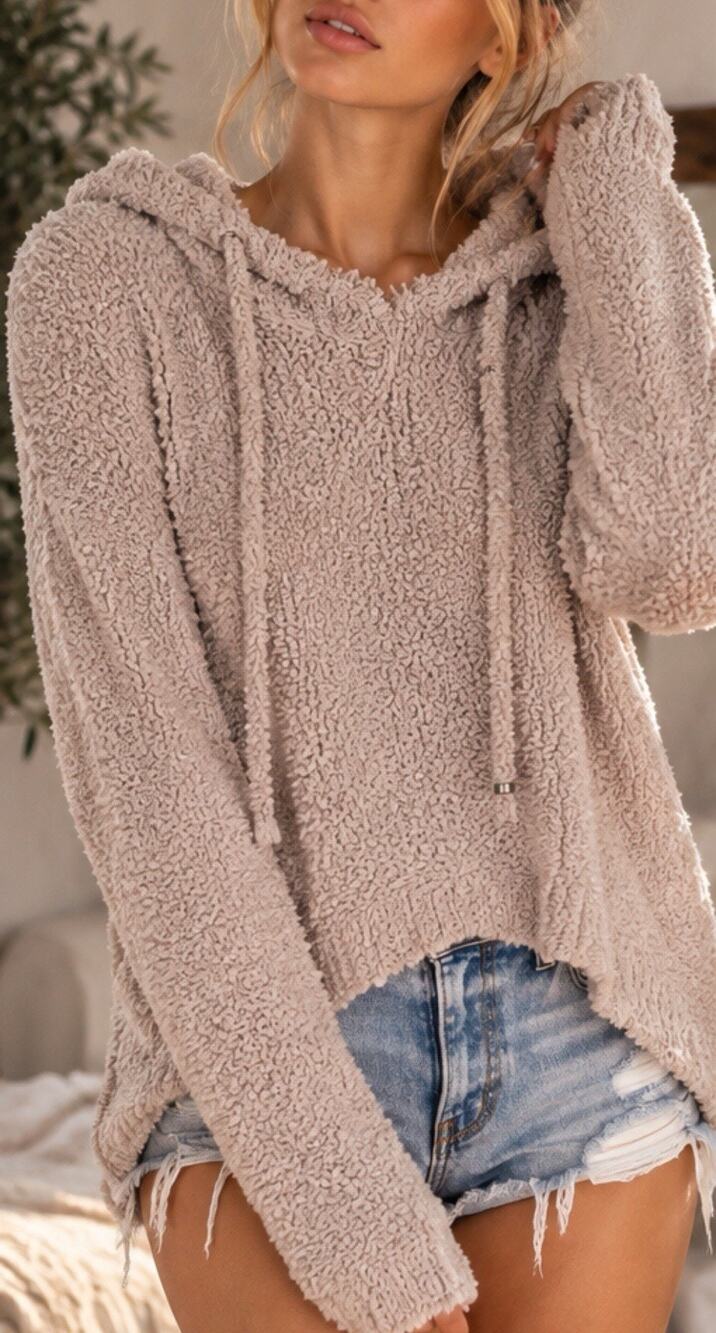 POL Plush Fuzzy Hooded Sweater Plus Size 3X Taupe Pink High Low Cozy Boho Hoodie